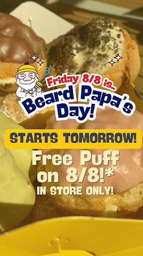 Beard Papa's USA on Instagram: "⭐ Beard Papa's Day is TOMORROW! ORDER ON THE APP! Pickup or delivery Friday & Saturday ONLY! 🌕 20% off w. code: BPDAY2025 (app/web) Download the app today: beardpapas.com/app-download #beardpapas #beardpapasday2025 #celebrate #dessert #foodie #delicious #nomnom #foodporn"