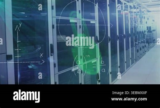 Animation of security padlock icon and mathematical equations against computer server room. Cyber security and business data storage technology concept Stock Video Footage - Alamy