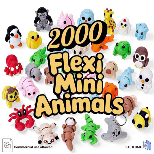 Mini Flexi Animals  2000 Articulated STL and 3MF - Commercial Use Allowed - Etsy