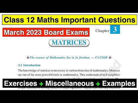 Chapter 3 Matrices Important Questions for 2023 March Board Exams | Class 12 Maths
