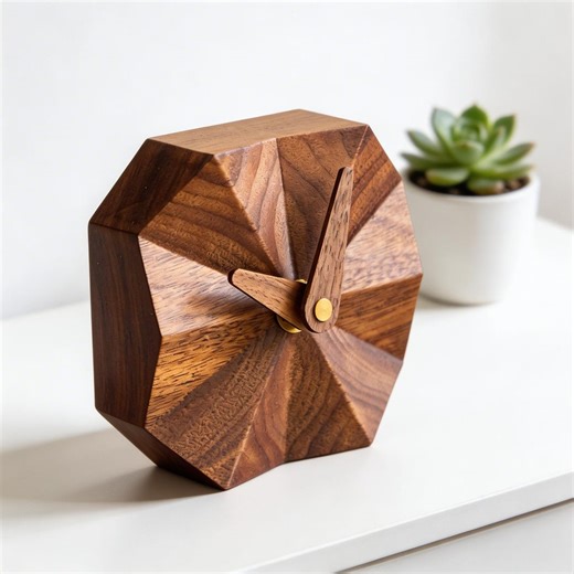 Minimalist Wooden Desk Clock - Handcrafted Walnut Table Clock, Modern Geometric Design, Silent Non-ticking, Home Office Decor Gift - Etsy