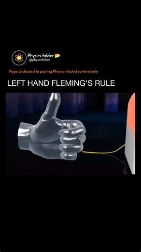Physics | Mathematics | Science on Instagram: "Fleming’s Left-Hand Rule is a simple way to remember the direction of force, magnetic field, and current when dealing with electric motors. You use your left hand and stick out your thumb, index finger, and middle finger so they’re all at right angles to each other (like an awkward superhero pose). Each finger represents something: • Thumb = Motion or Force (which way the object moves) • First finger (index) = Magnetic Field (from North to South) •