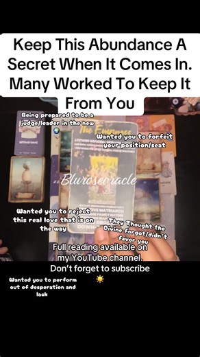 Keep This Abundance A Secret When It Comes In. Many Worked To Keep It From You Full reading available on my YouTube channel. Don’t forget to subscribe ☀️ For personals please email me at Blurose.oracle at gmail dot com please allow 24 hours for reply; I will not reach out to you first. Help remove ads from my subliminal channel. I need 1k subscribers (Rose Body Frequency)