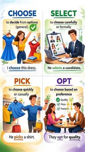 Difference between “Choose, Select, Pick and Opt” | English Language | IELTS