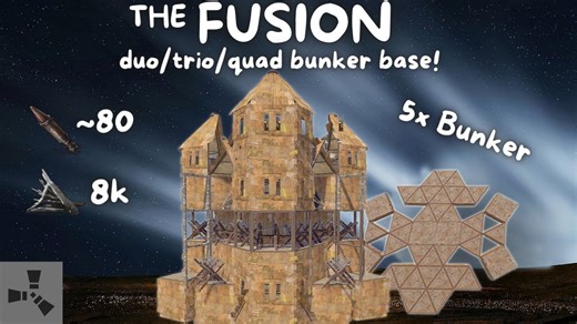 Rust: "聚变"单TC3-4人1x2核心 5bunker 大熔炉墙 便宜基地设计建筑教学