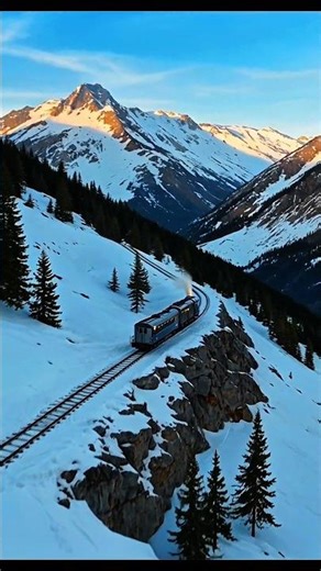Snow Mountain Train Journey | Train Through Ice Mountains 4K #travel #relxing #youtubeshorts