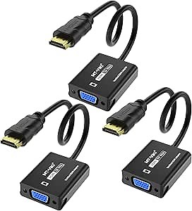 MT-VIKI HDMI to VGA Adapter, Gold-Plated HDMI Converter Male to Female, Compatible for Computer, Desktop, Laptop, Monitor, Projector, HDTV, Chromebook, Raspberry Pi, Roku, Xbox （x Pack） (3 Pack)