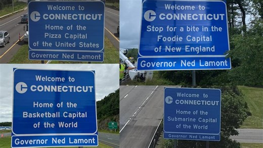 Trolling the borders? New CT welcome signs claim pizza fame at NY entrance, basketball achievements at Mass. entrance
