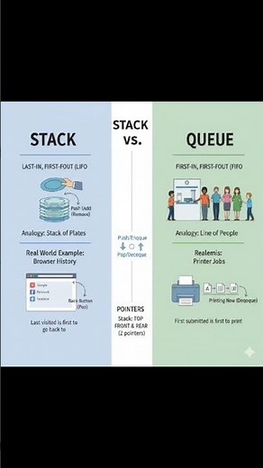 difference between stack and queue in 30 sec❗ #correctcoding #education #programminglanguage #coding