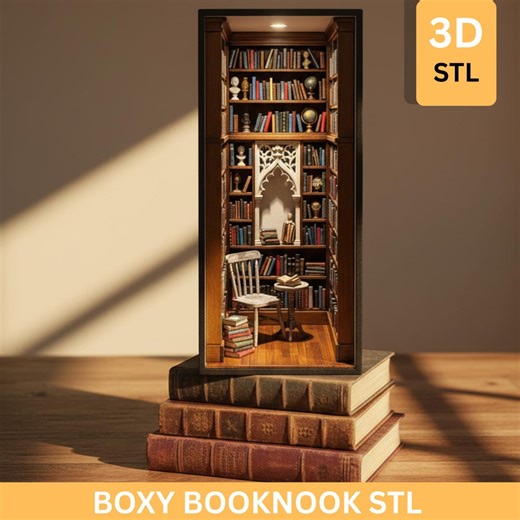 Library Book Nook STL File | Boxy Bookshelf Insert Diorama - Etsy