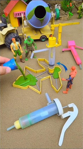 Mini water handpump science project with green concrete mixer diytractor cow farm #584 #shorts #yt