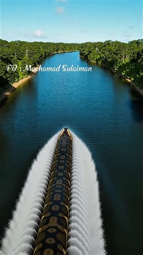 Stunningly beautiful yet unnerving footage of a giant python crossing a river in a tropical forest #reelsvideo #forest #snake #AI | Mochamad Sulaiman