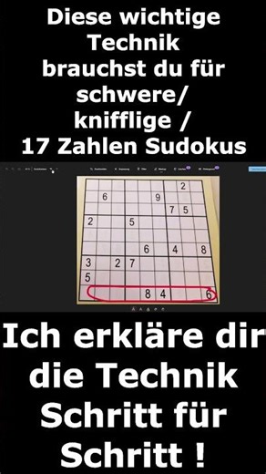 Diese wichtige Technik brauchst du für schwere / knifflige / 17 Zahlen Sudokus