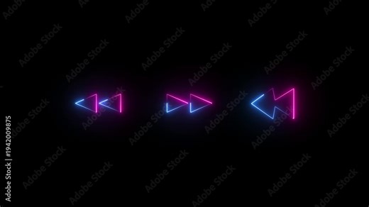 Neon Media Player Control icon with Fast Forward and Rewind Symbols in Pink and Blue Glow Symbols on Dark Background.