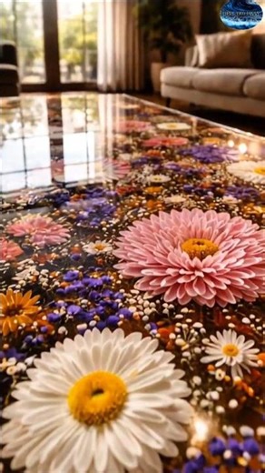 Epoxy table and flowers #diy #satisfying #interiordesign #homerenovation #epoxy#home #epoxyflooring