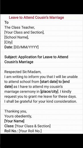 leave application/Leave to Attend Cousin’s Marriage/leave letter in english/word meaning #shorts #yt