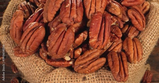 Market Scene With Pecans And Shells. Farm To Table Display Featuring Overflowing Pecan Containers