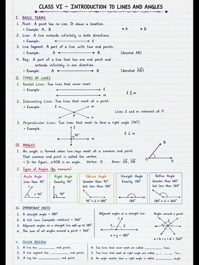📐 Lines & Angles Made Easy! ✍️Complete Notes + Worksheet with Important Questions 🔥