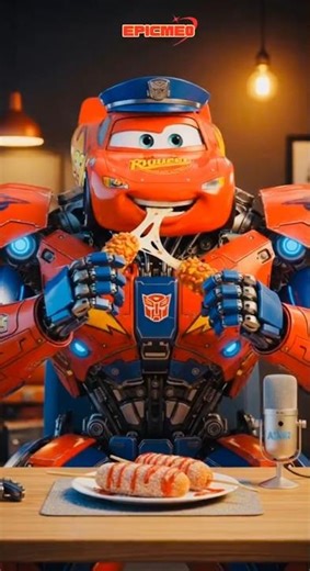 McQueen Robot Transformers ASMR eating cheese stick vs Flying Alien Attack #shorts