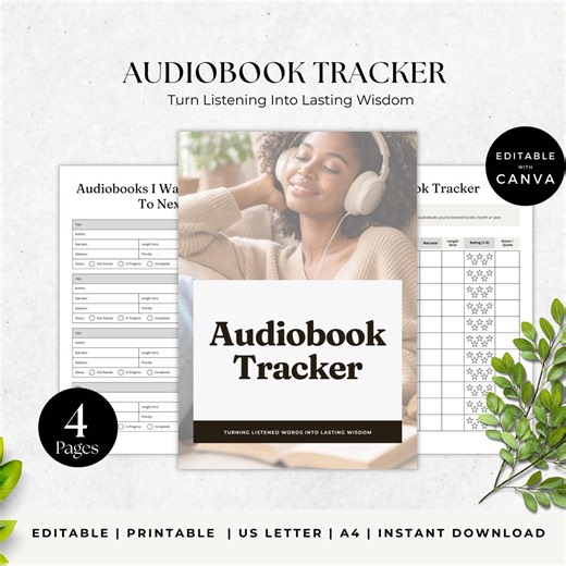 Audiobook Tracker Printable for Busy Women | Listening Log, Book Review & Reflection Pages | Instant Digital Download - Etsy