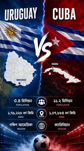 Uruguay vs Cuba 🇺🇾🇨🇺 | Country Size, Population & Geography Comparison | Map Comparison 2026