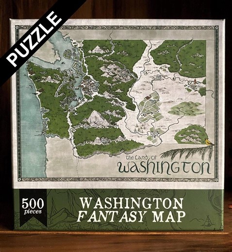 Washington State Fantasy Map Puzzle - 500 Piece Puzzle - Map Art - Fantasy Gift, Geek Gifts, Nerd Gifts, Dungeon Master Gifts, Puzzle Gifts - Etsy Australia
