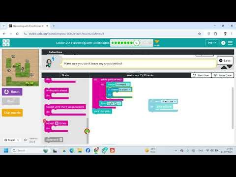 Lesson 20 Harvesting with Conditionals 8 Express Course code org #Coding #Gmaing #Website