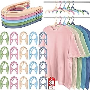 30 Pcs Travel Hangers Portable Foldable Travel Hanger Organizer, Plastic Cruise Essentials Clothes Drying Rack Folding Hangers for Camping Flying RV Europe Vacation Essentials Suitcase, Multicolor
