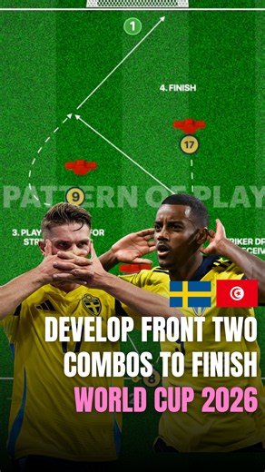 🇸🇪 Want to play like Sweden's deadly front two? Here's how to develop the movement that led to their 2nd goal vs Tunisia! ⚽ This pattern of play is designed to help you develop synchronised front 2 play on the training pitch. Drill it, own it, use it in games. 💪 #football #soccer #footballtraining #soccertraining #soccerdrills #footballplayer #soccerreels #footballreels #viral #soccerlove #fyp #worldcup #sweden #isak #gyokeres