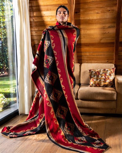 Handwoven Andean Wool Blanket Queen Size | Heavy Red Southwestern Aztec Wool Blanket | Rustic Cabin Lodge Blanket - Etsy