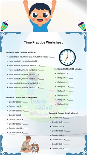Time Practice Worksheet – Reading Clock, AM/PM & Word Problems (Exam Prep) time worksheet for class 3, reading clock worksheet, time practice worksheet, telling time worksheet, half past and quarter past worksheet, quarter to worksheet, AM PM worksheet, time word problems for class 3, maths worksheet for class 3, exam prep time worksheet #TimePracticeWorksheet #ReadingClock #TellingTime #MathsWorksheet #Class3Maths #AMPM #HalfPast #QuarterPast #ExamPrep #MathsPractice | Learn With Gagan