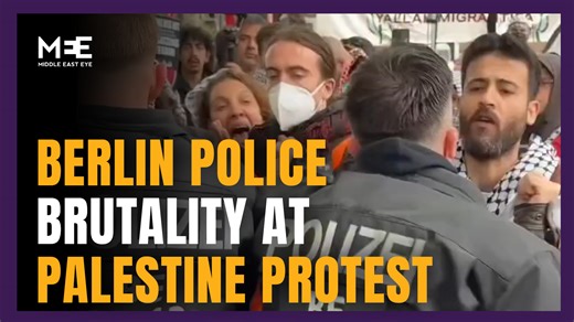 Footage captured on Thursday shows German police in Berlin shutting down a pro-Palestine protest on Nakba day through the use of violence and excessive force, including repeatedly punching a demonstrator in the head. German police continue to severely repress pro-Palestinian activism across the country, raining property and detaining demonstrators. In June 2024, Berlin police confirmed that six children under 16 were detained on 8 June - including a seven-year-old - during a pro Palestine demons
