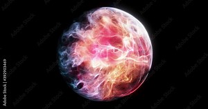 Magical 3D orb closeup visual effect. Energy swirling inside the sphere. Seamless 4K vj loop. Psychedelic motion with glowing bright fire neon light. 3D render.