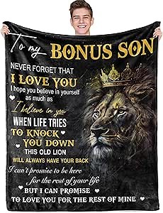 Best Bonus Son Gift from Stepdad Stepmom - Funny Birthday Present for Stepson, Graduation Christmas Warm Throw Blanket 60"X 50"