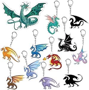 Nosiny 12 Pcs 2.4 Inch Acrylic Dragon Keychain for Kids Dragon Party Favor Dinosaur Key Rings for Handbag Wallet Jewelry Gift