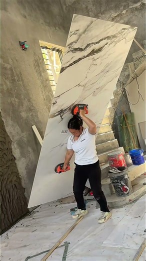 Female Worker Installing Wall Tiles Like a Pro #craftsmanship #construction