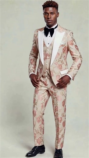 Gentleman's Guru Floral Rose Gold White Tuxedo - 3 Piece #mensformalattire #suit #prom