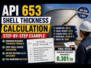API 653 Tank Shell Minimum Thickness Calculation | Storage Tank Engineering Example (Step-by-Step)