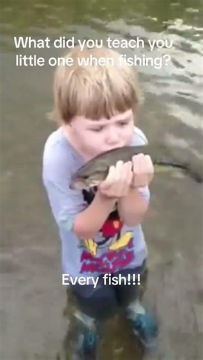 Teaching them young to appreciate the fish. #kidfishing #bass #wading #wadefishing