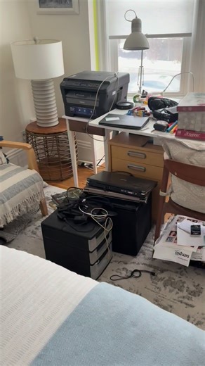 Shari 🌊 Coastal Decor | Vegan | Gardening on Instagram: "Sharing an update on my shared primary bedroom and home office. The progress is slow, but we are getting there. The big job was purging a bunch of stuff to make room for my home office. I feel like a got a big win today which is great. I’m getting closer to moving my computer back into this space and I can’t wait. This is truly the most amount of photos and artwork I’ve ever had hanging in my past bedrooms, but I’m not ready to archive th