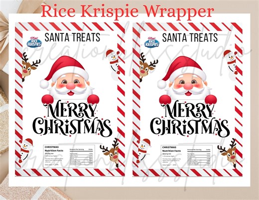 Christmas Rice Krispies Printable Wrapper, Santa Treats, DIY Holiday Snack Wrap, Instant Download, Christmas Wrappers, Krispie Labels - Etsy