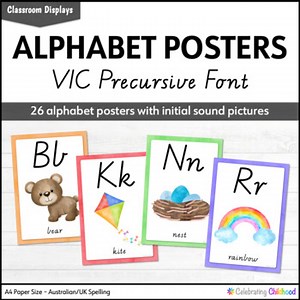 VIC Precursive Font Alphabet Posters Watercolour