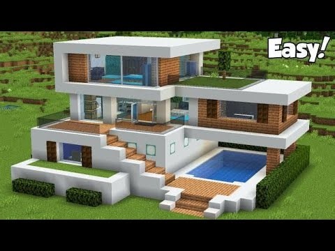 Minecraft: How to build an Easy Modern House with Pool