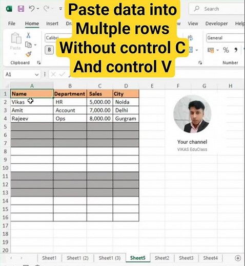 Copy paste with command in multiple rows. #excel #exceltricks #exceltips #shorts