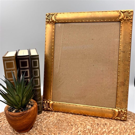 Gold-tone metal photo frame for 8 x 10 photos, real glass, classic style