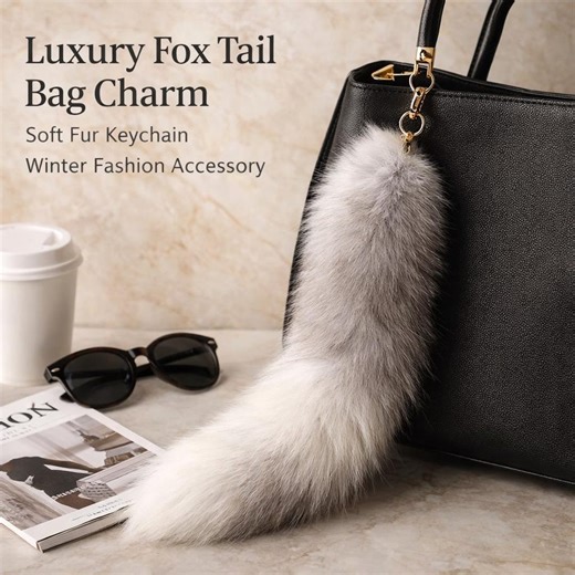 Luxury Fox Tail Keychain Fur Bag Charm, Fluffy Wolf Tail Keyring, Soft Pom Pom Handbag Charm, Winter Fashion Bag Accessory Gift