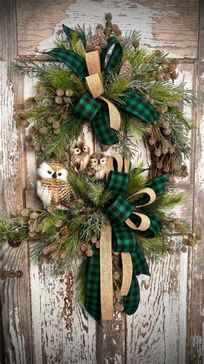 Woodsy Owl Farmhouse Grapevine Wreath - Pine Cones and Bows - Etsy