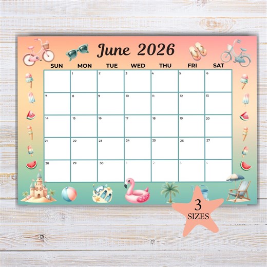 June 2026 Calendar Printable, Monthly Planner Calendar, Annotate on iPad or Tablet, Desk Calendar - Etsy