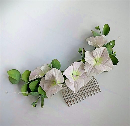 Flower Hair Comb White Hydrangea & Eucalyptus: Floral Wedding Headpiece Bridal - Etsy