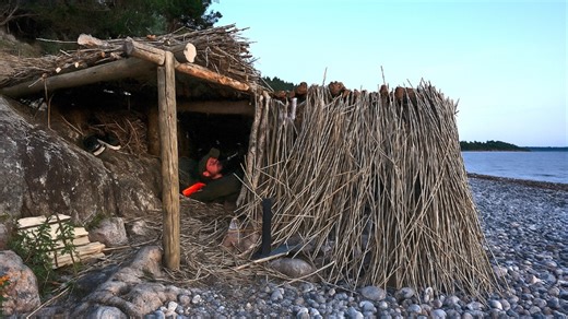 What happened after building a shelter on a remote beach